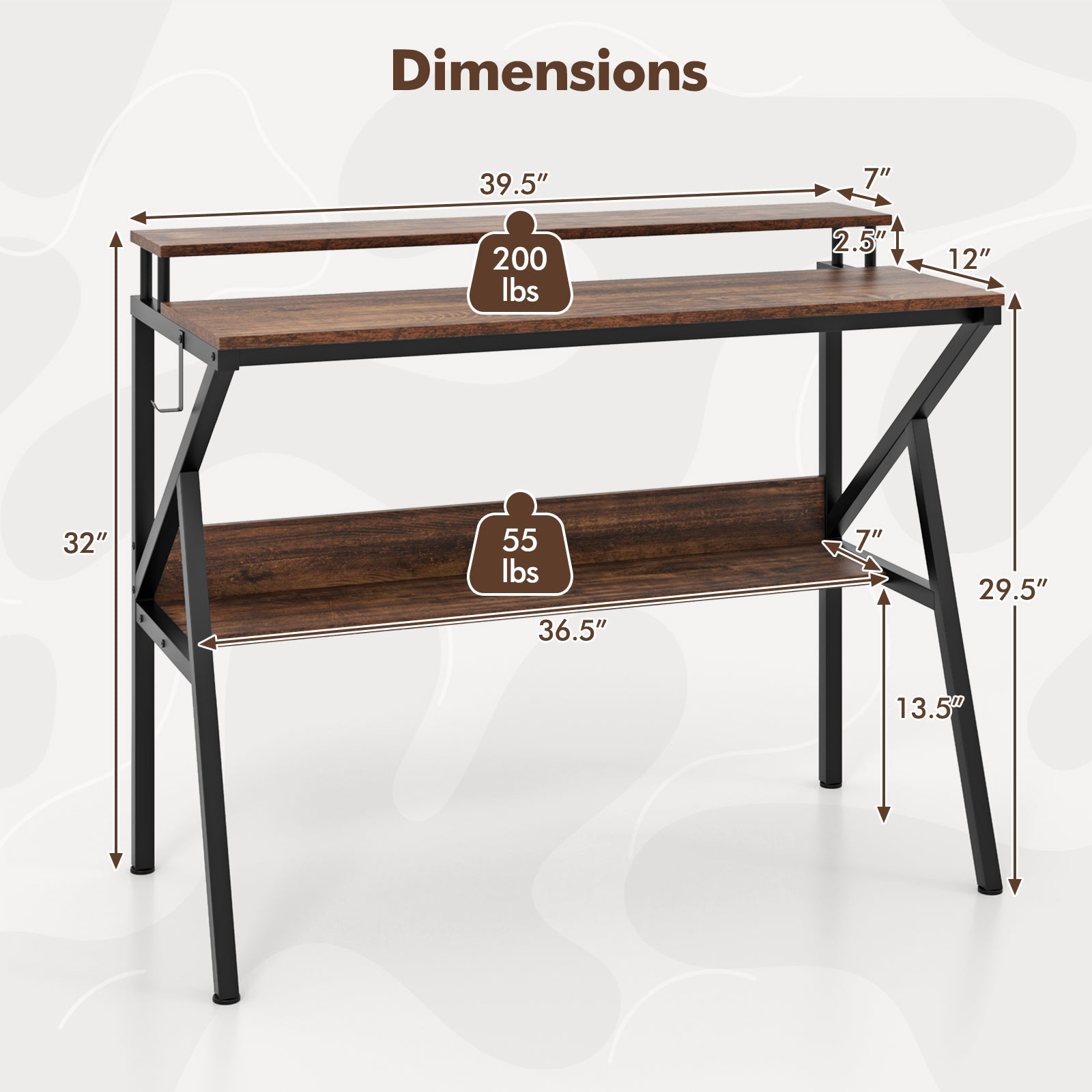 Space Saving Computer Desk with Monitor Stand and Extra Storage Shelf for Work Study