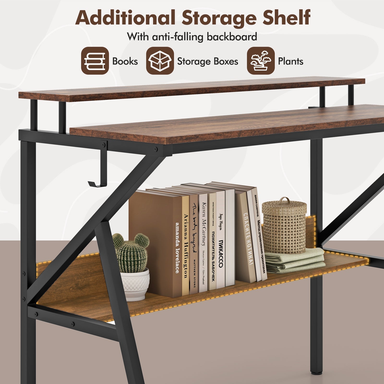 Space Saving Computer Desk with Monitor Stand and Extra Storage Shelf for Work Study