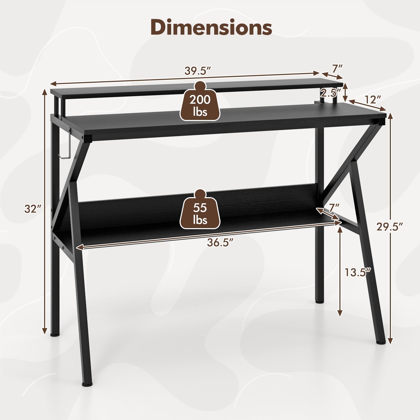 Space Saving Computer Desk with Monitor Stand and Extra Storage Shelf for Work Study