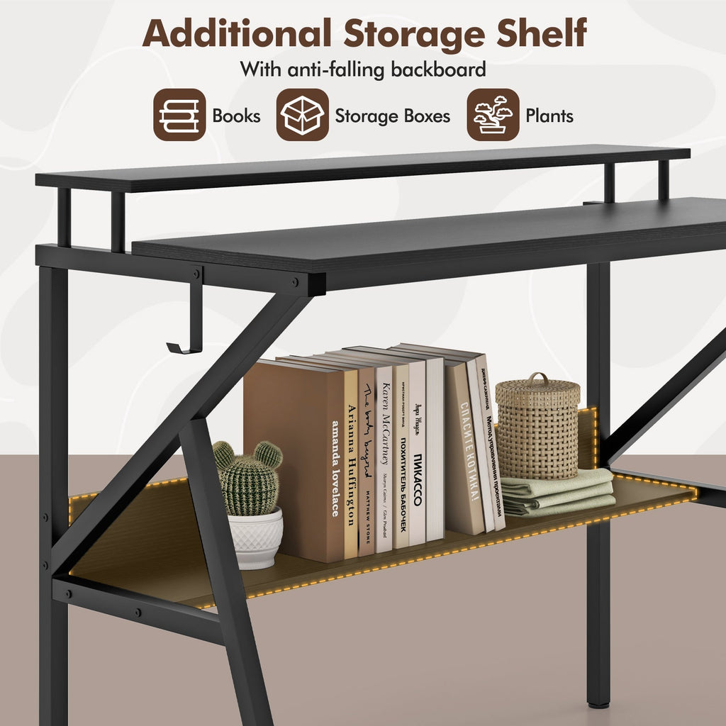 Space Saving Computer Desk with Monitor Stand and Extra Storage Shelf for Work Study