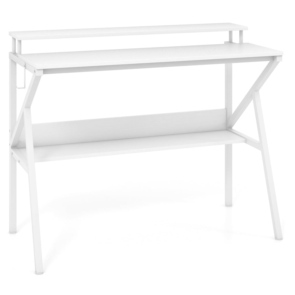 Space Saving Computer Desk with Monitor Stand and Extra Storage Shelf for Work Study