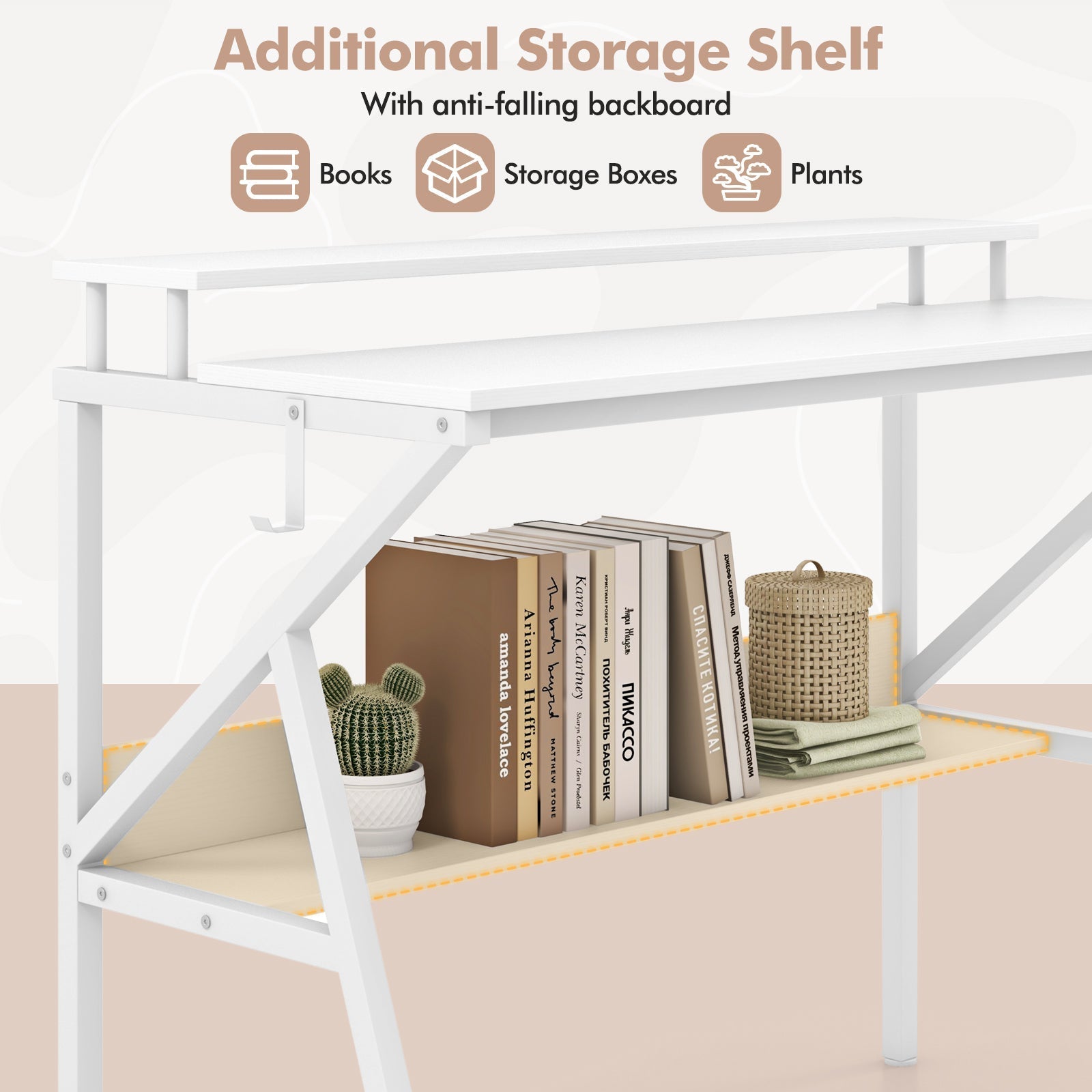Space Saving Computer Desk with Monitor Stand and Extra Storage Shelf for Work Study