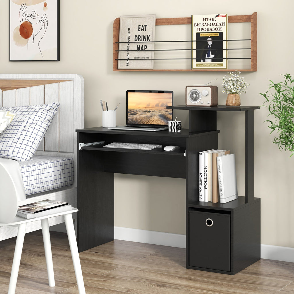 Space-saving Computer Desk with Pull-out Keyboard Tray
