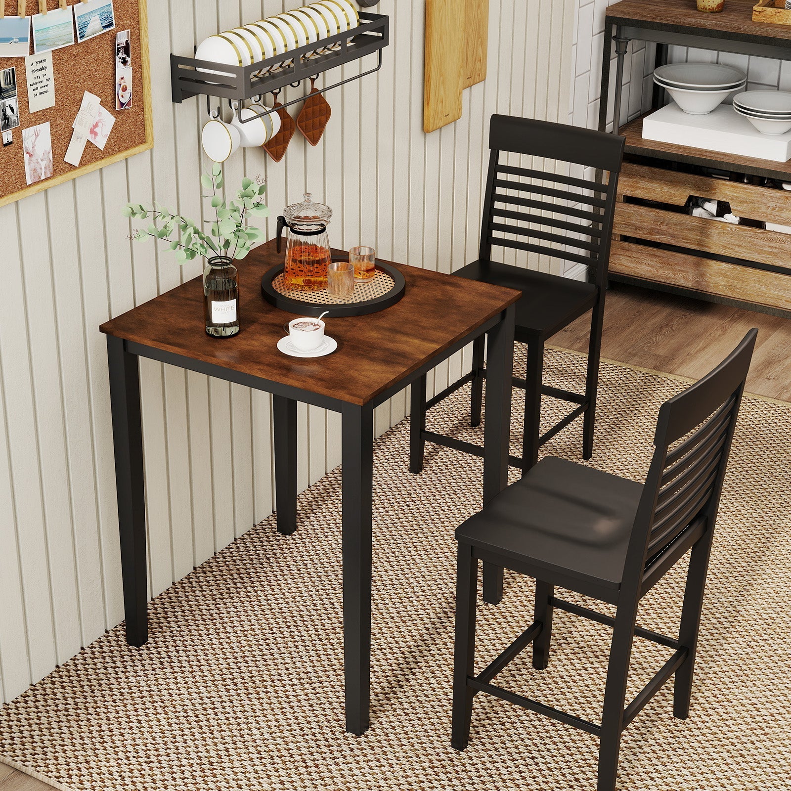 Square Dining Table with Solid Wood Frame for 4-Person