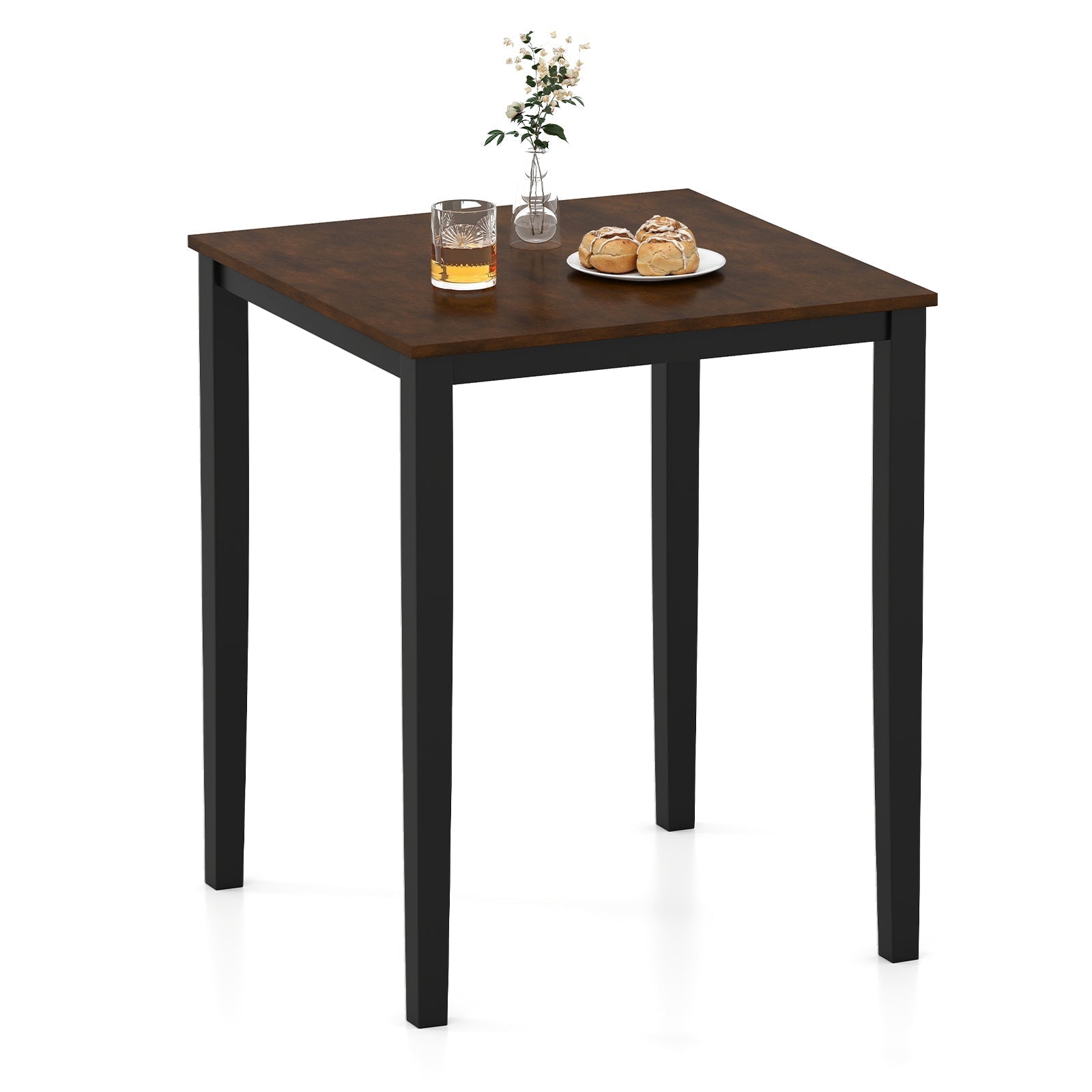 Square Dining Table with Solid Wood Frame for 4-Person