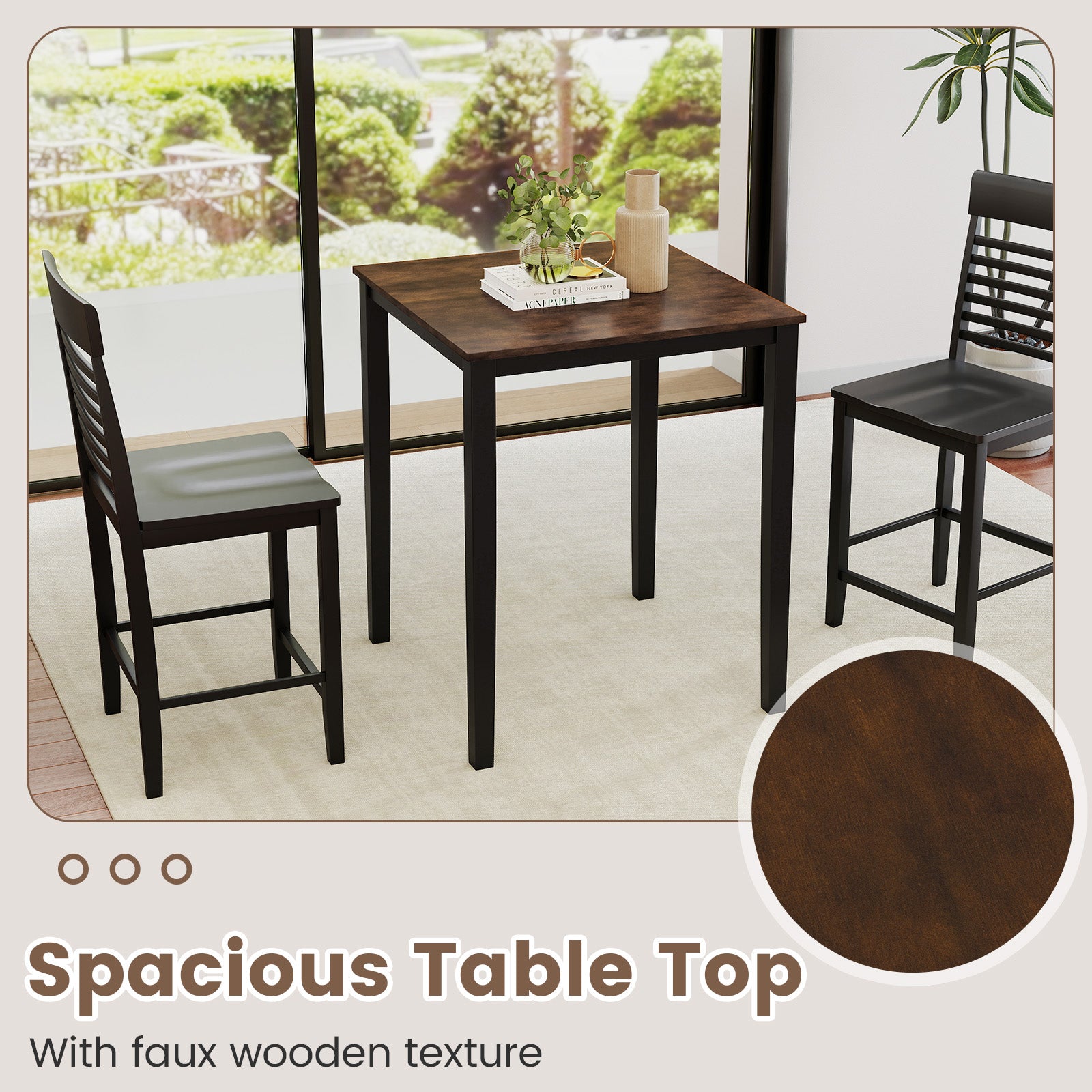 Square Dining Table with Solid Wood Frame for 4-Person