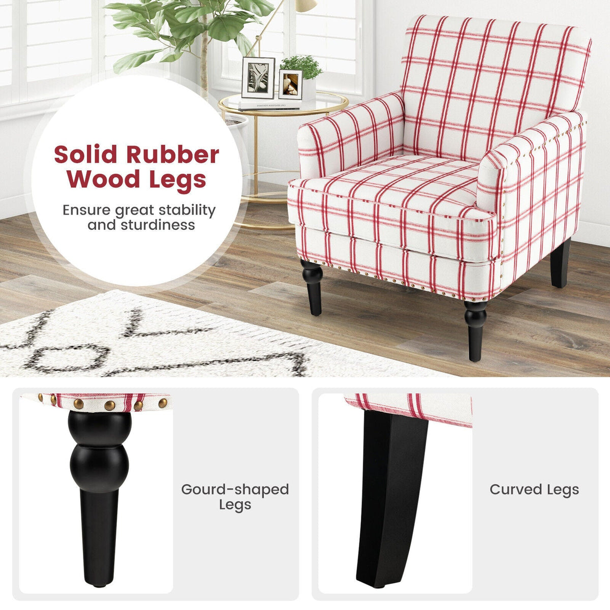 Modern Upholstered Padded Accent Chair with Rubber Wood Legs