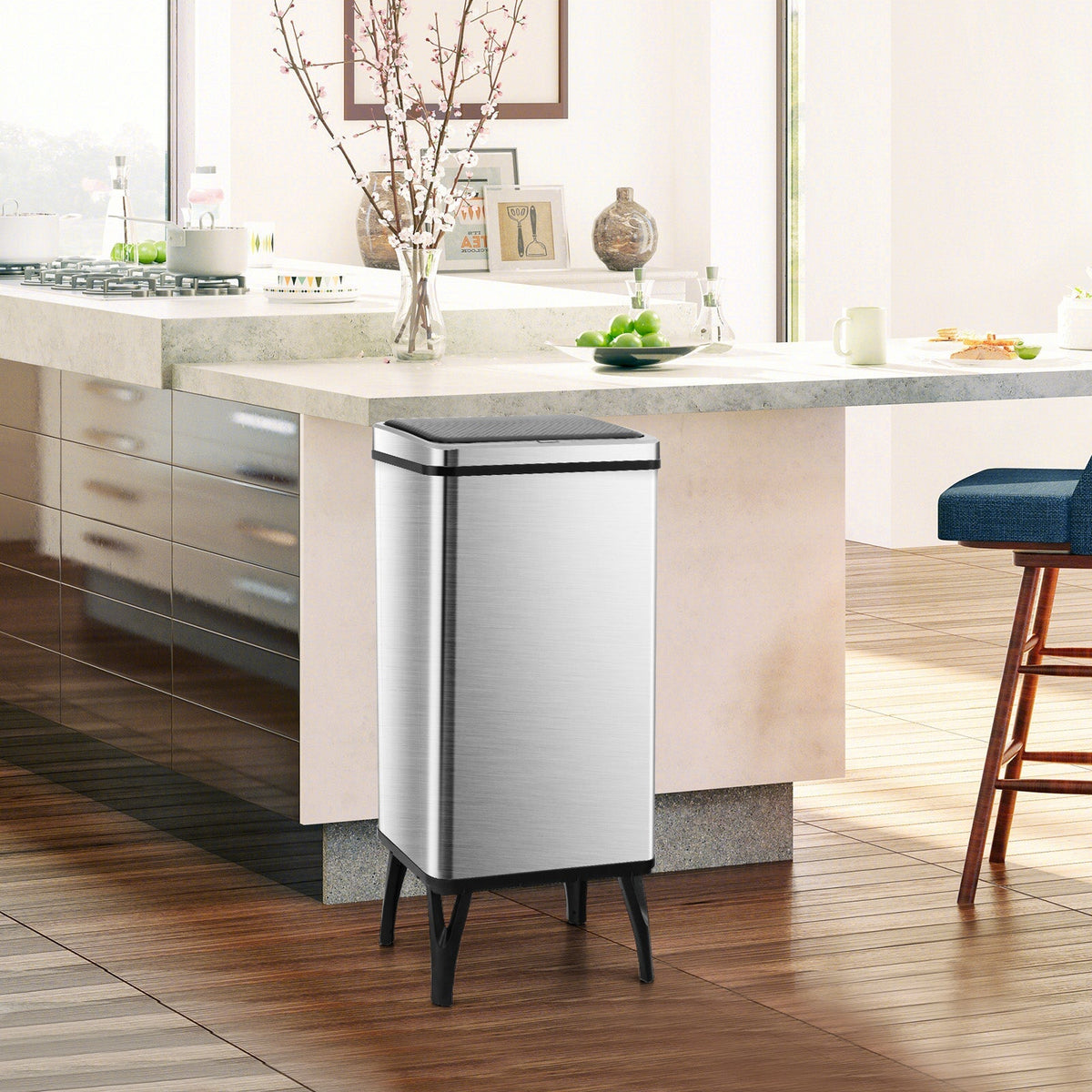 13.2 Gallon Stainless Steel Trash Can with Stay-on Lid and Soft Closure