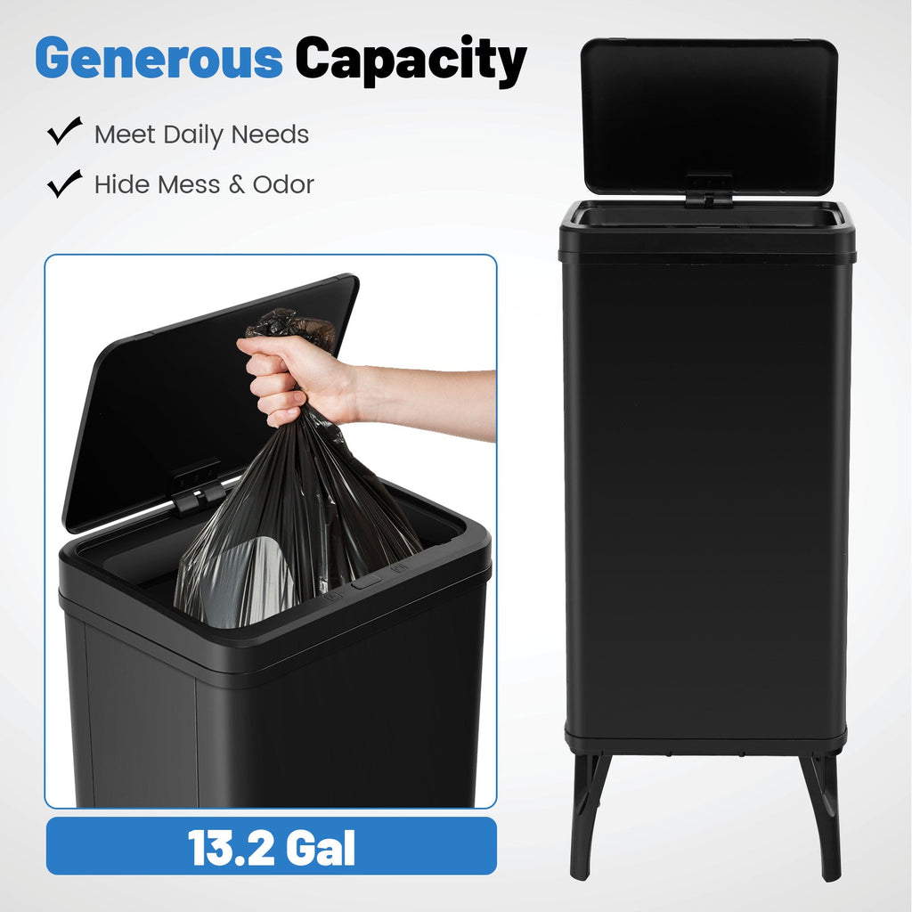 13.2 Gallon Stainless Steel Trash Can with Stay-on Lid and Soft Closure