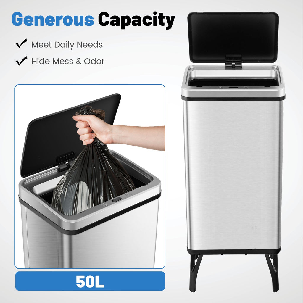 13.2 Gallon Stainless Steel Trash Can with Stay-on Lid and Soft Closure