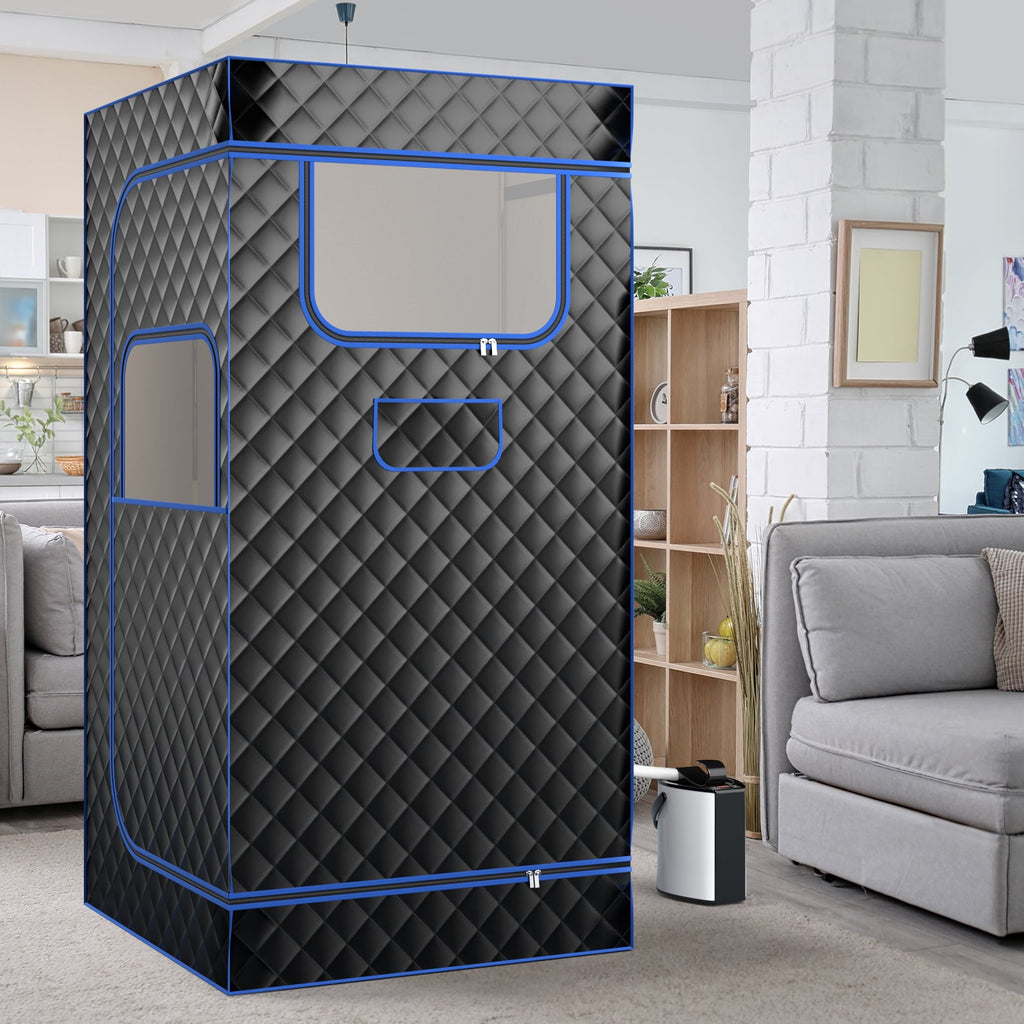 Portable Steam Sauna with 3L Steam Generator Remote Control Wood Foot Massager and Foldable Chair for Home
