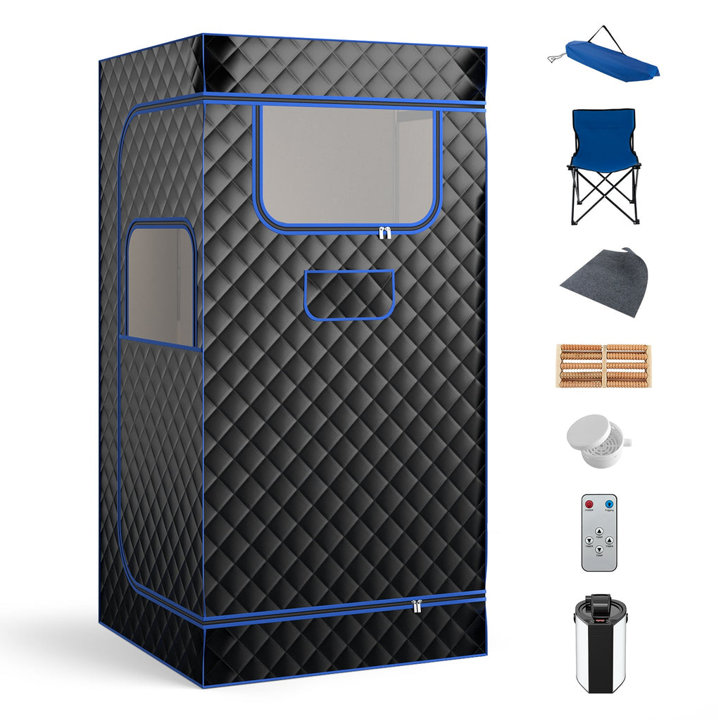 Portable Steam Sauna with 3L Steam Generator Remote Control Wood Foot Massager and Foldable Chair for Home