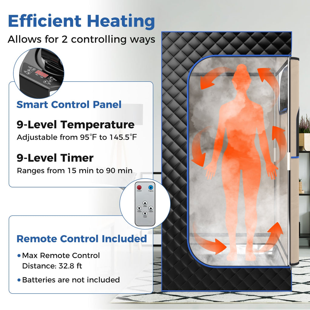 Portable Steam Sauna with 3L Steam Generator Remote Control Wood Foot Massager and Foldable Chair for Home
