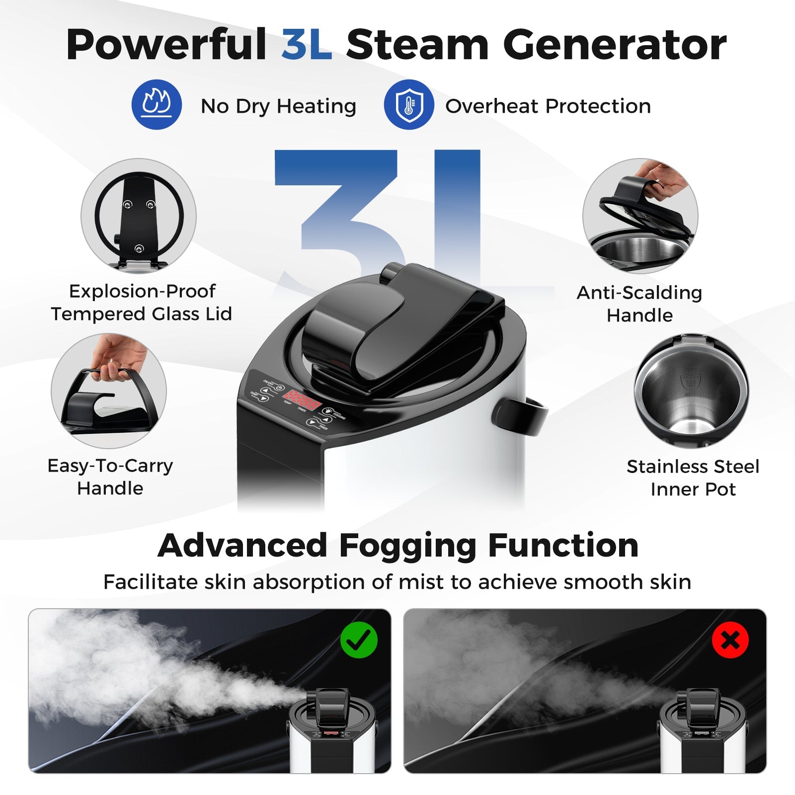 Portable Steam Sauna with 3L Steam Generator Remote Control Wood Foot Massager and Foldable Chair for Home