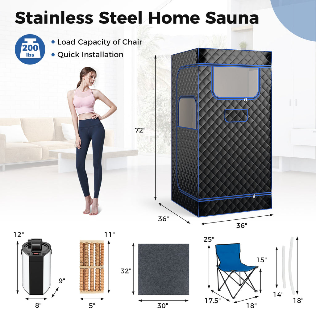 Portable Steam Sauna with 3L Steam Generator Remote Control Wood Foot Massager and Foldable Chair for Home