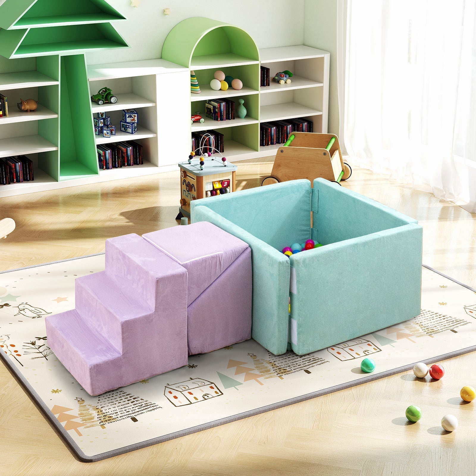 3-in-1 Suede Fabric Soft Play Set Foam Climbing Blocks for Toddlers-Purple