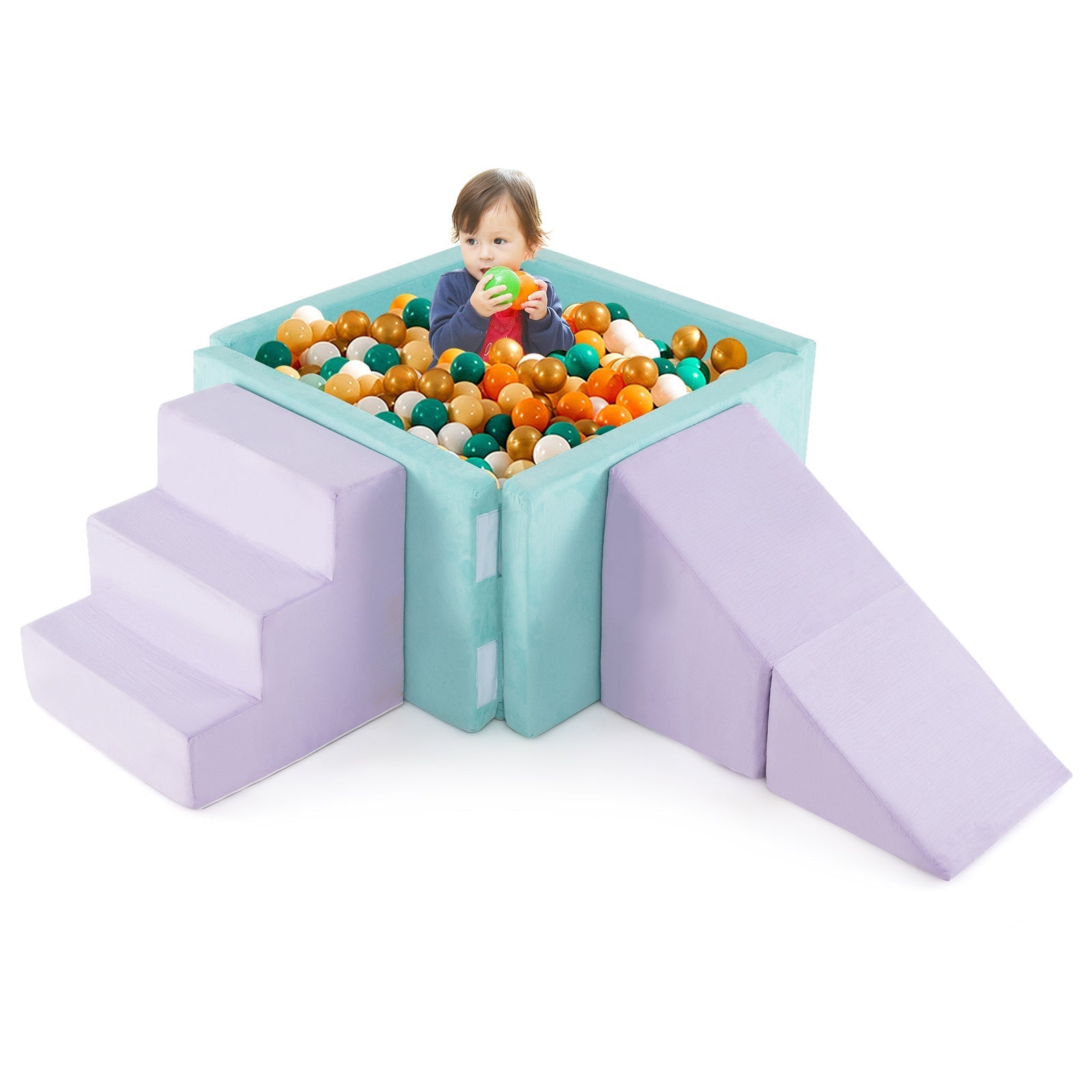 3-in-1 Suede Fabric Soft Play Set Foam Climbing Blocks for Toddlers-Purple