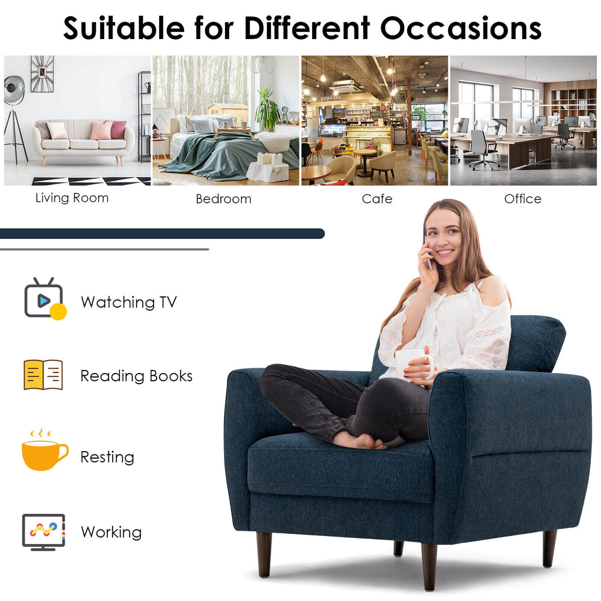 Modern Upholstered Accent Chair Single Sofa Armchair