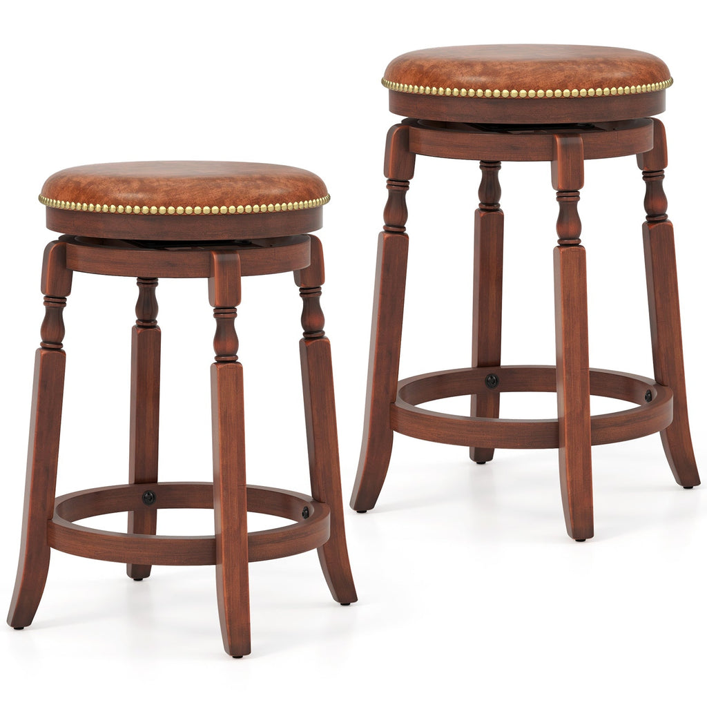 29 Inch Swivel Bar Stool Set of 2 with Upholstered Seat and Rubber Wood Frame-29 inches