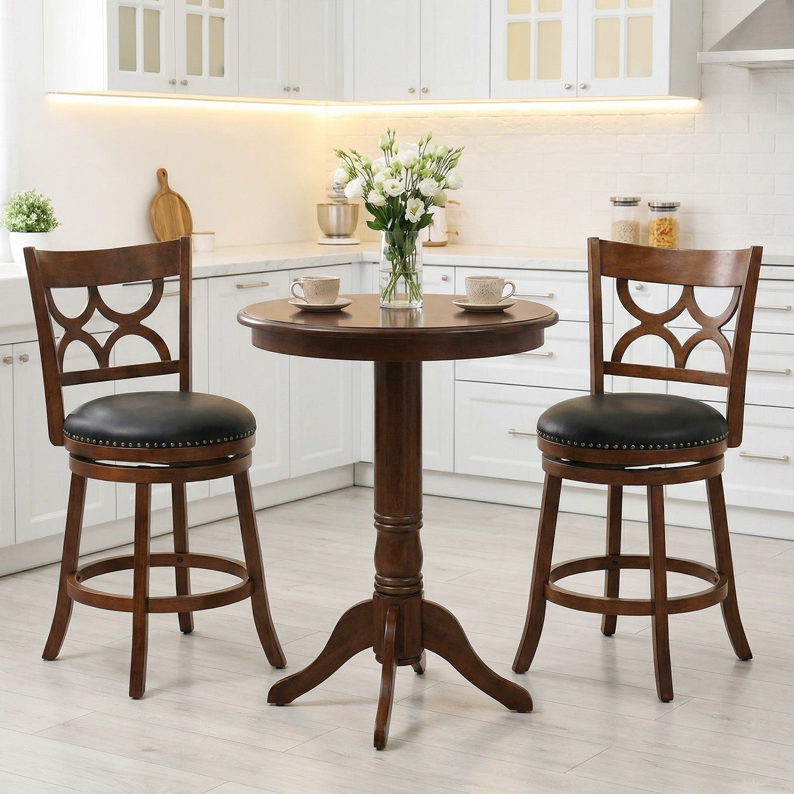 Swivel Bar Stools Set of 2 with High Backrest and Wood Frame