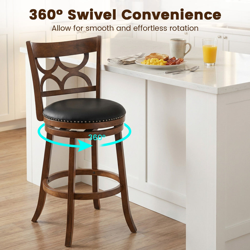 Swivel Bar Stools Set of 2 with High Backrest and Wood Frame