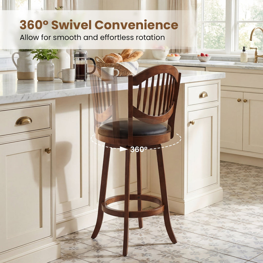 Swivel Bar Stools Set of 2 with Backrest and Wood Frame