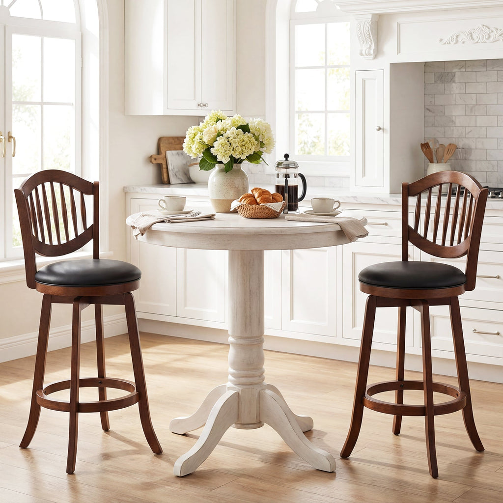 Swivel Bar Stools Set of 2 with Backrest and Wood Frame