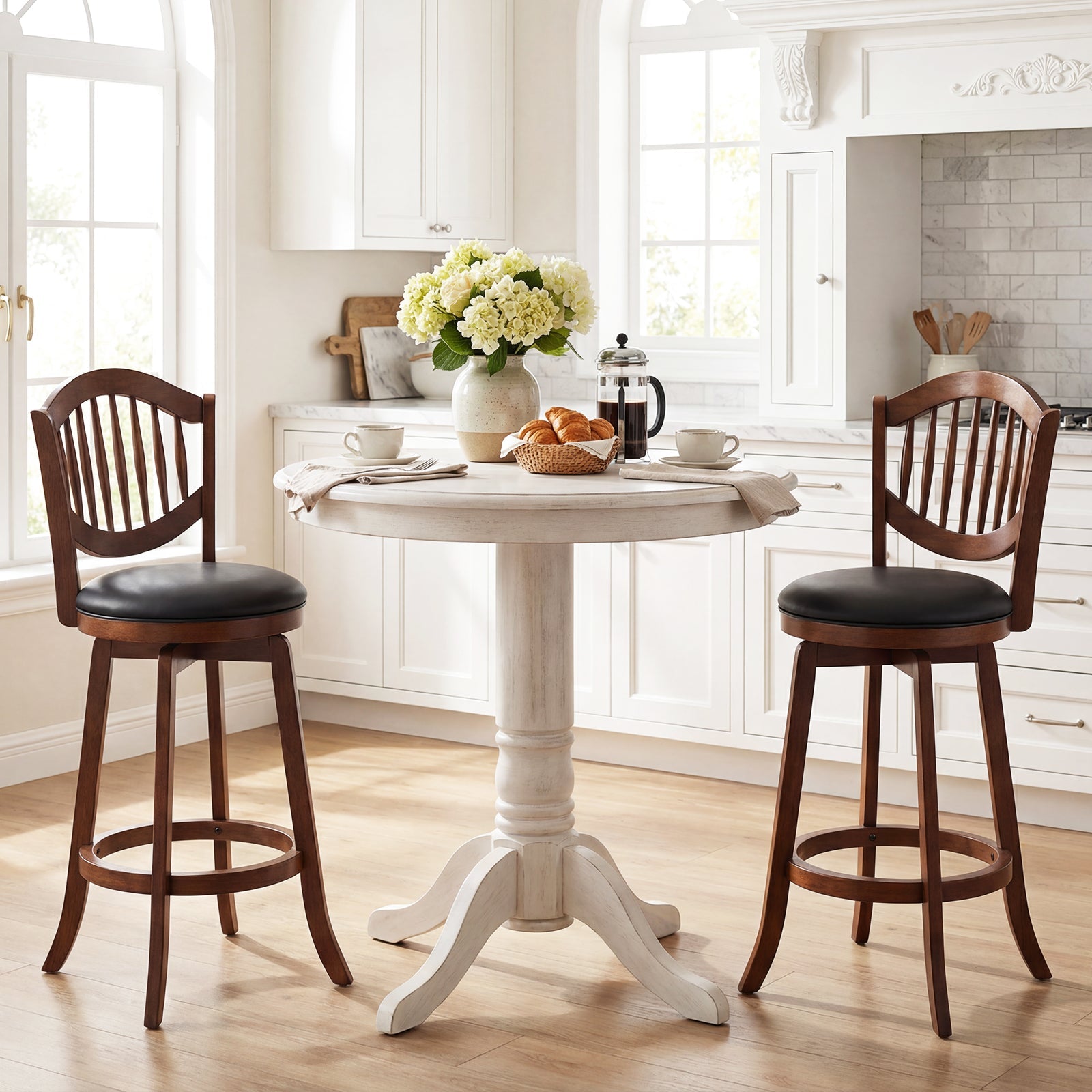 Swivel Bar Stools Set of 2 with Backrest and Wood Frame