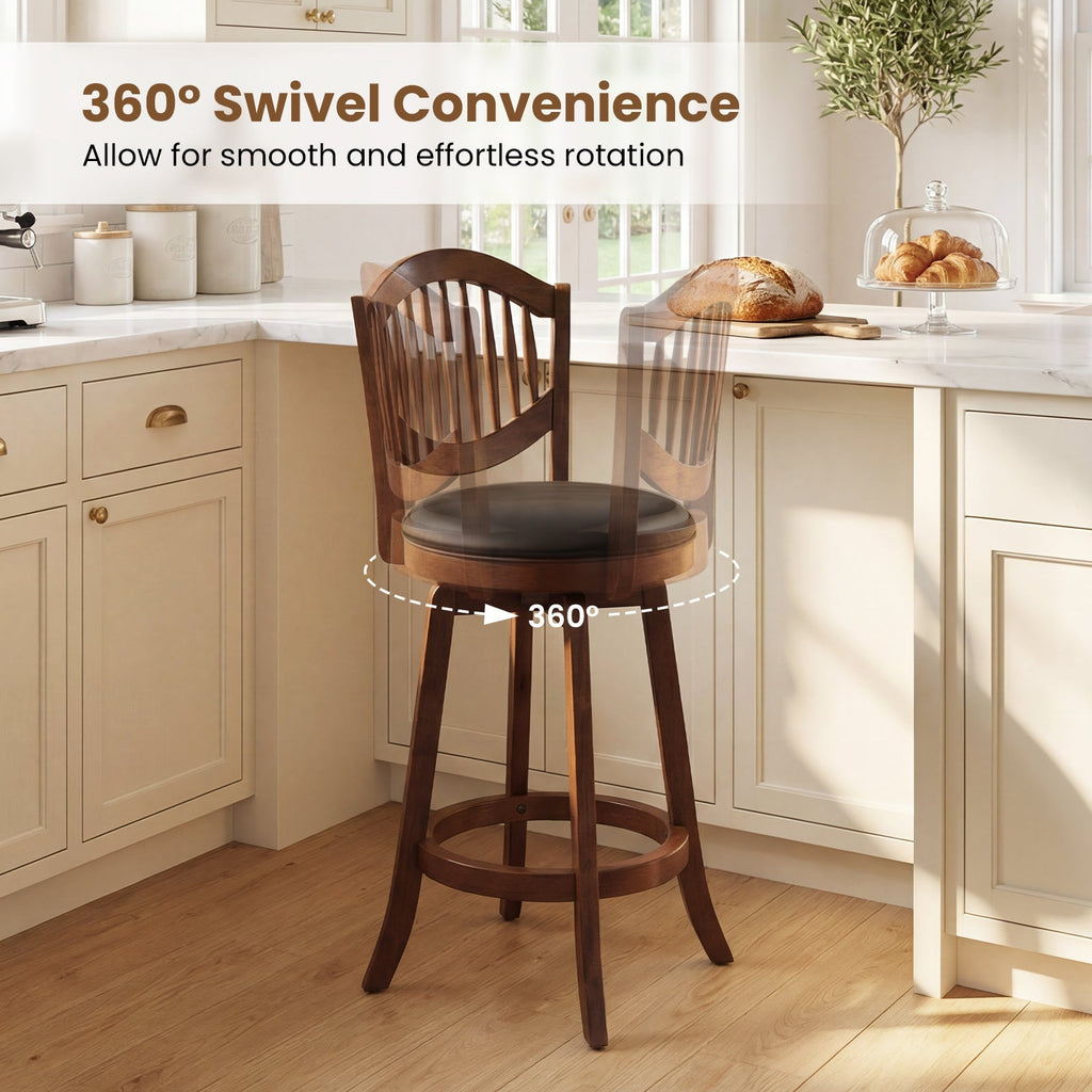Swivel Bar Stools Set of 2 with Backrest and Wood Frame