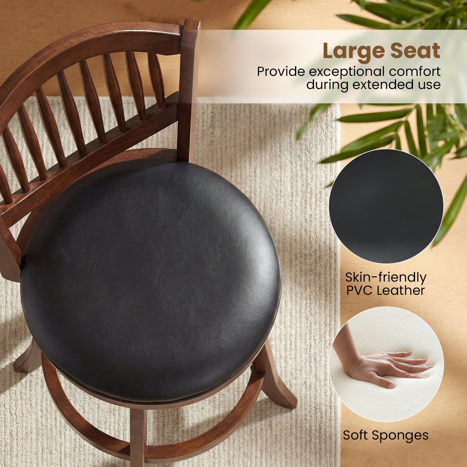 Swivel Bar Stools Set of 2 with Backrest and Wood Frame