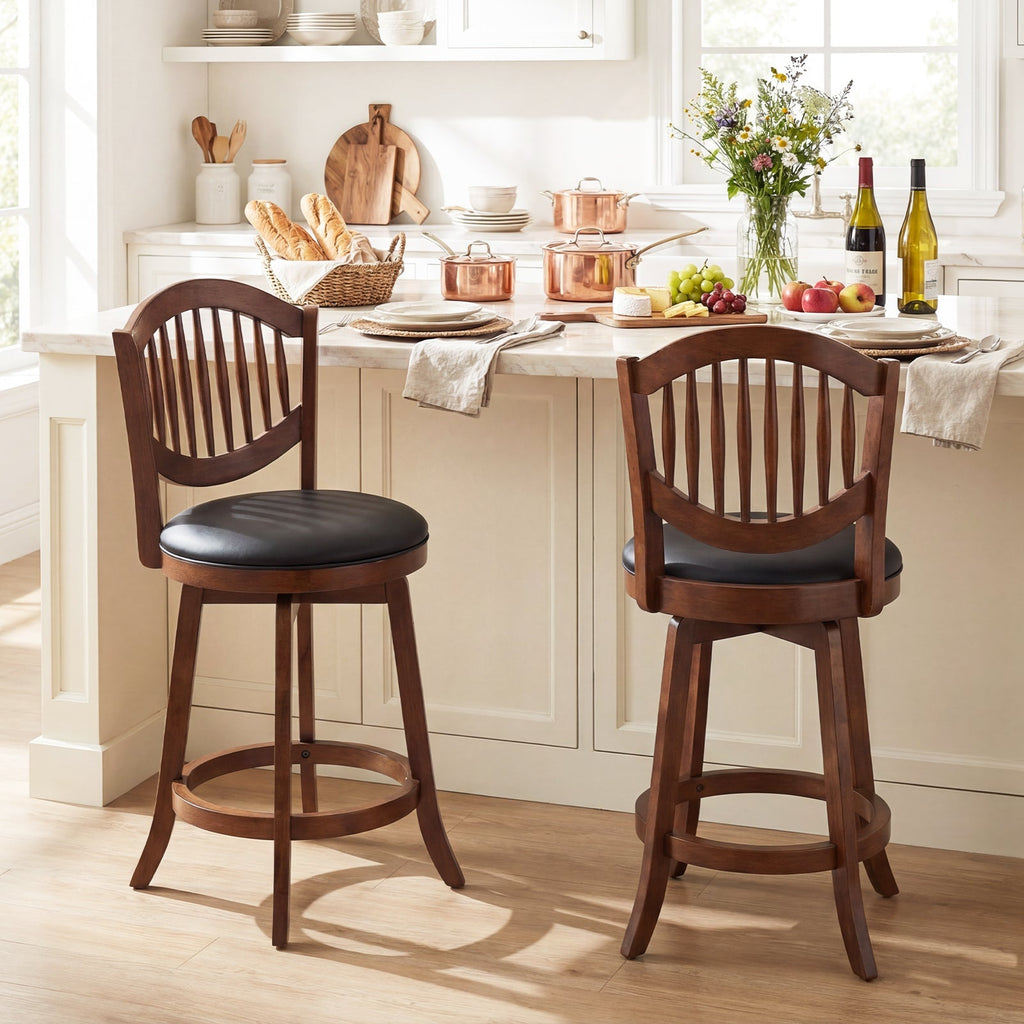 Swivel Bar Stools Set of 2 with Backrest and Wood Frame