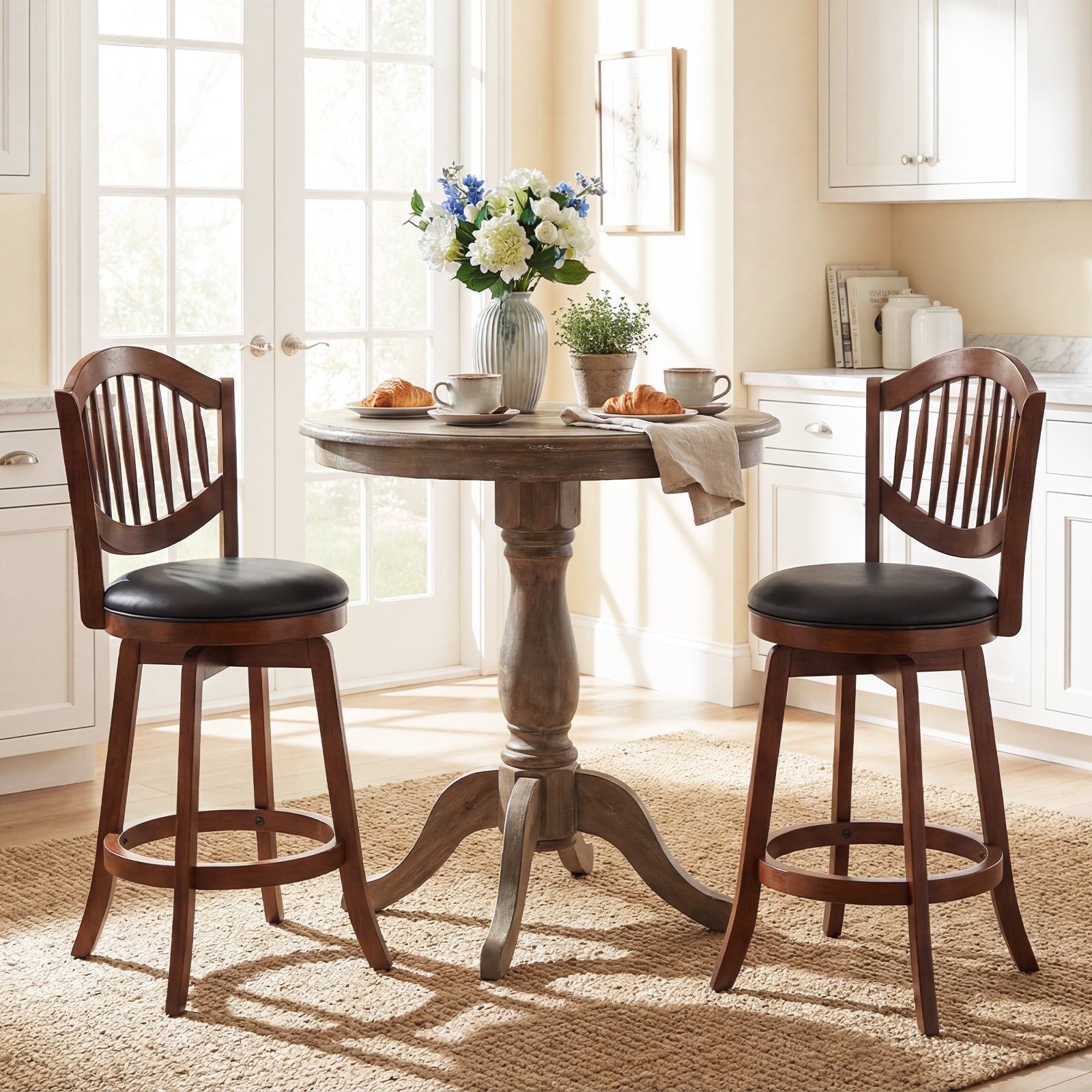 Swivel Bar Stools Set of 2 with Backrest and Wood Frame
