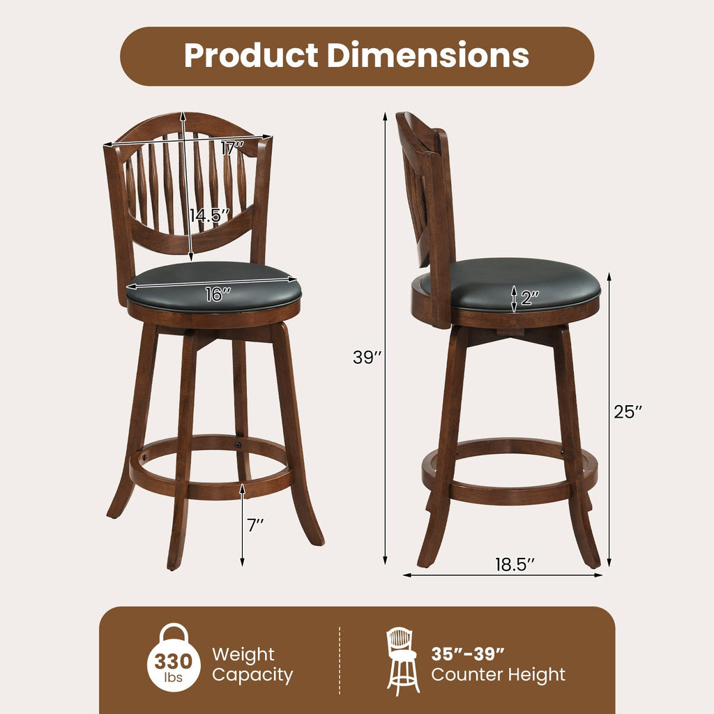 Swivel Bar Stools Set of 2 with Backrest and Wood Frame