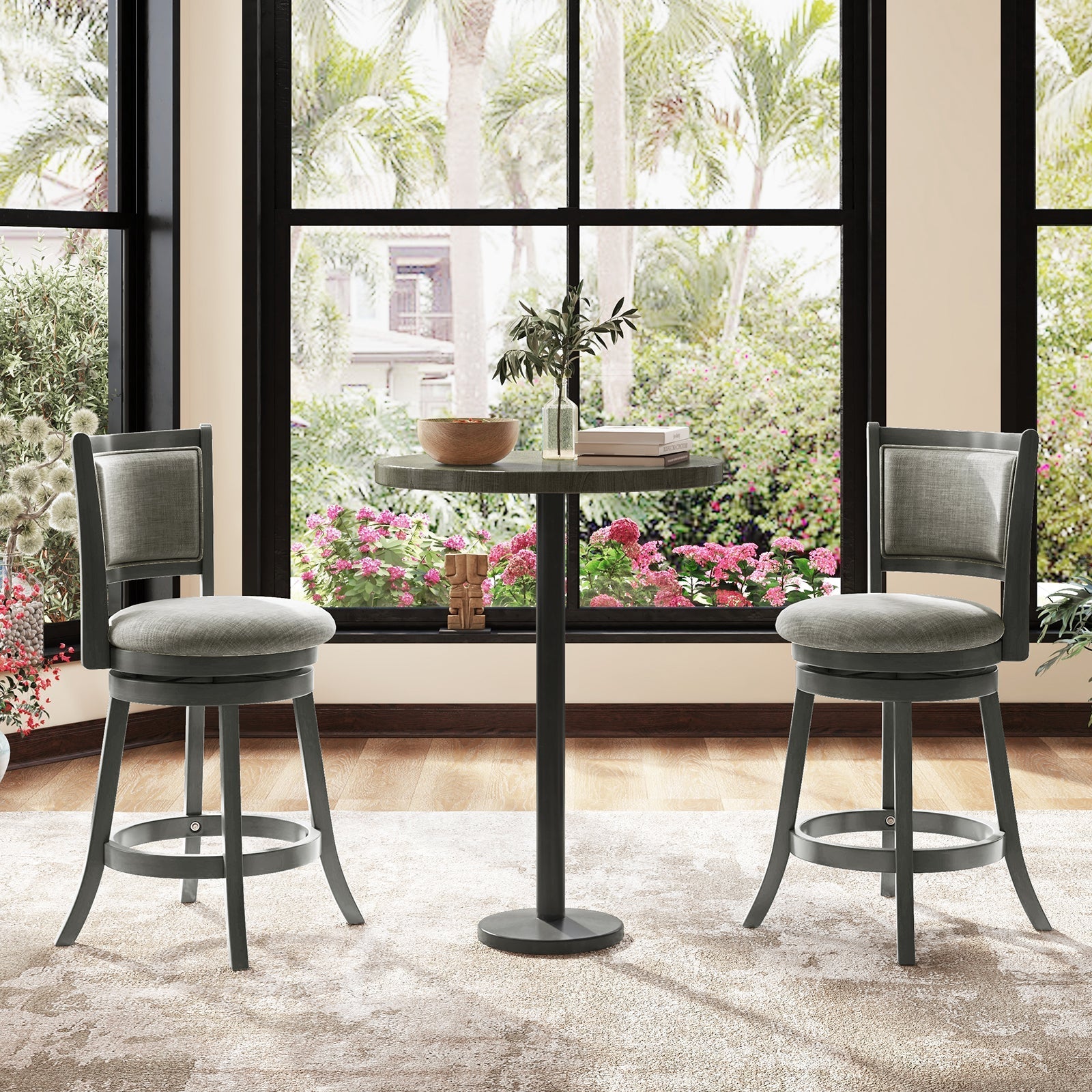 Swivel Bar Stools Set of 2 with Soft-padded Back and Seat