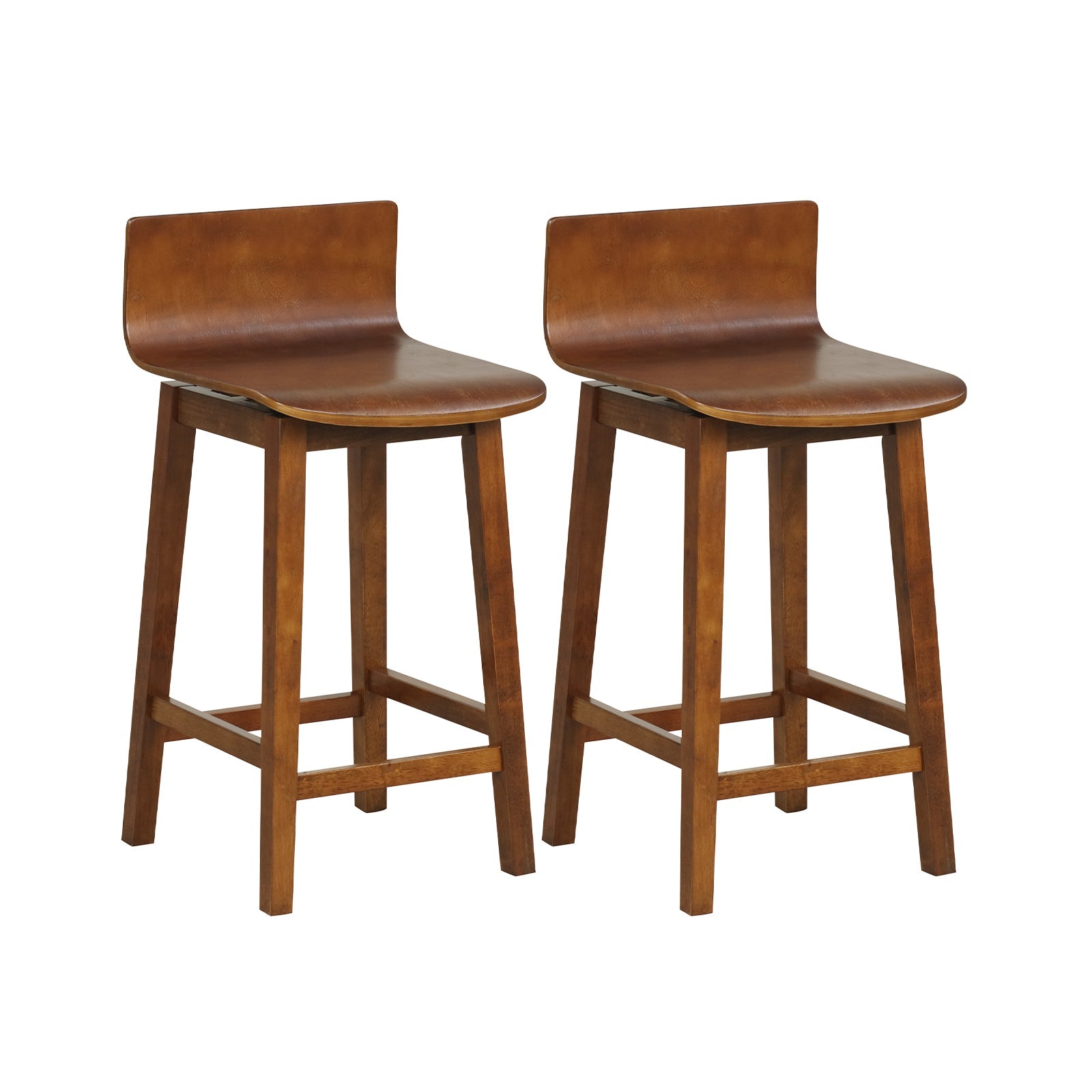 24.5 Inch Swivel Wooden Bar Stools Set of 2 with Rubber Wood Legs and Low Back