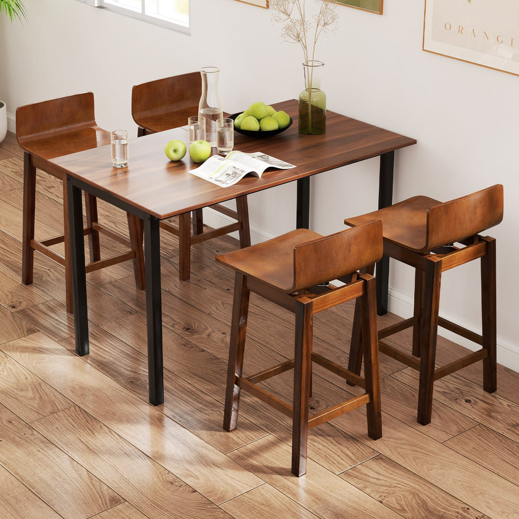 24.5 Inch Swivel Wooden Bar Stools Set of 2 with Rubber Wood Legs and Low Back