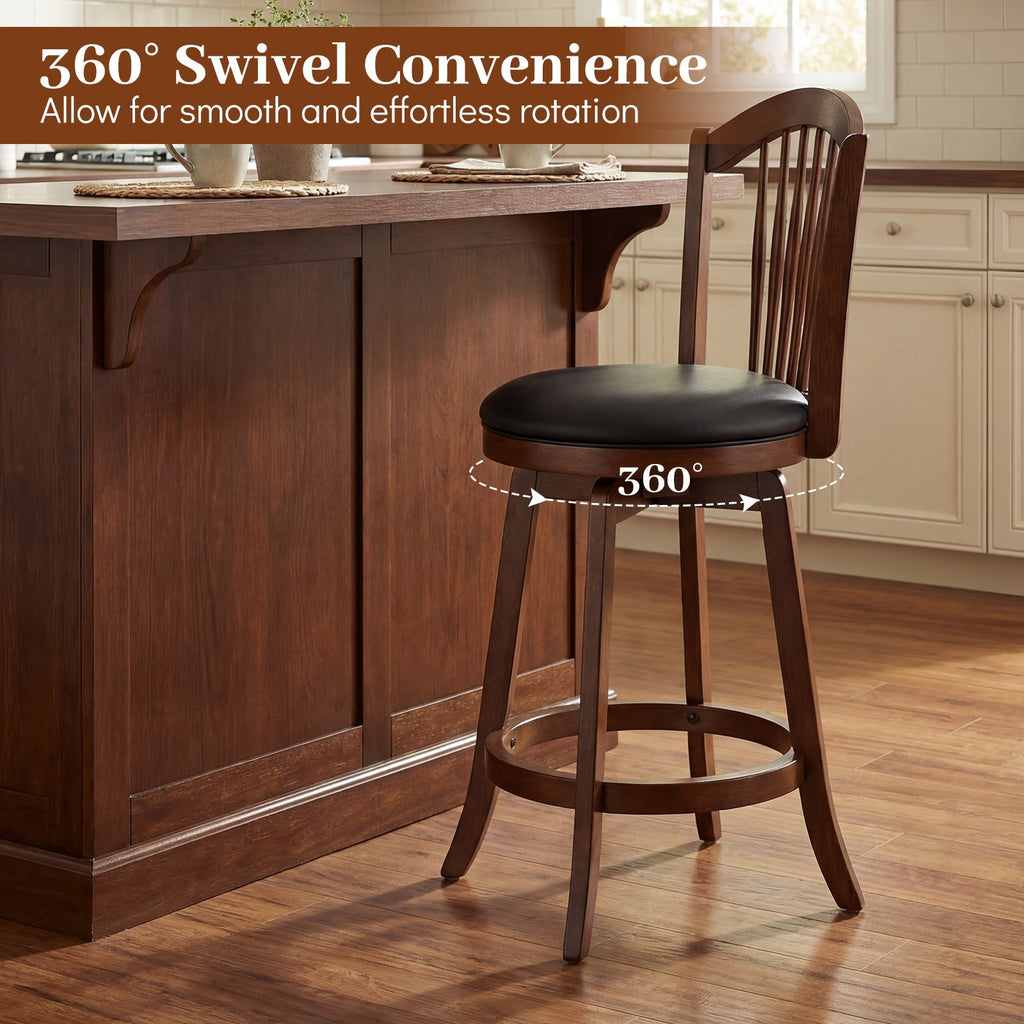 Swivel Bar Stools with Backrests and Wood Frame for Kitchen Island