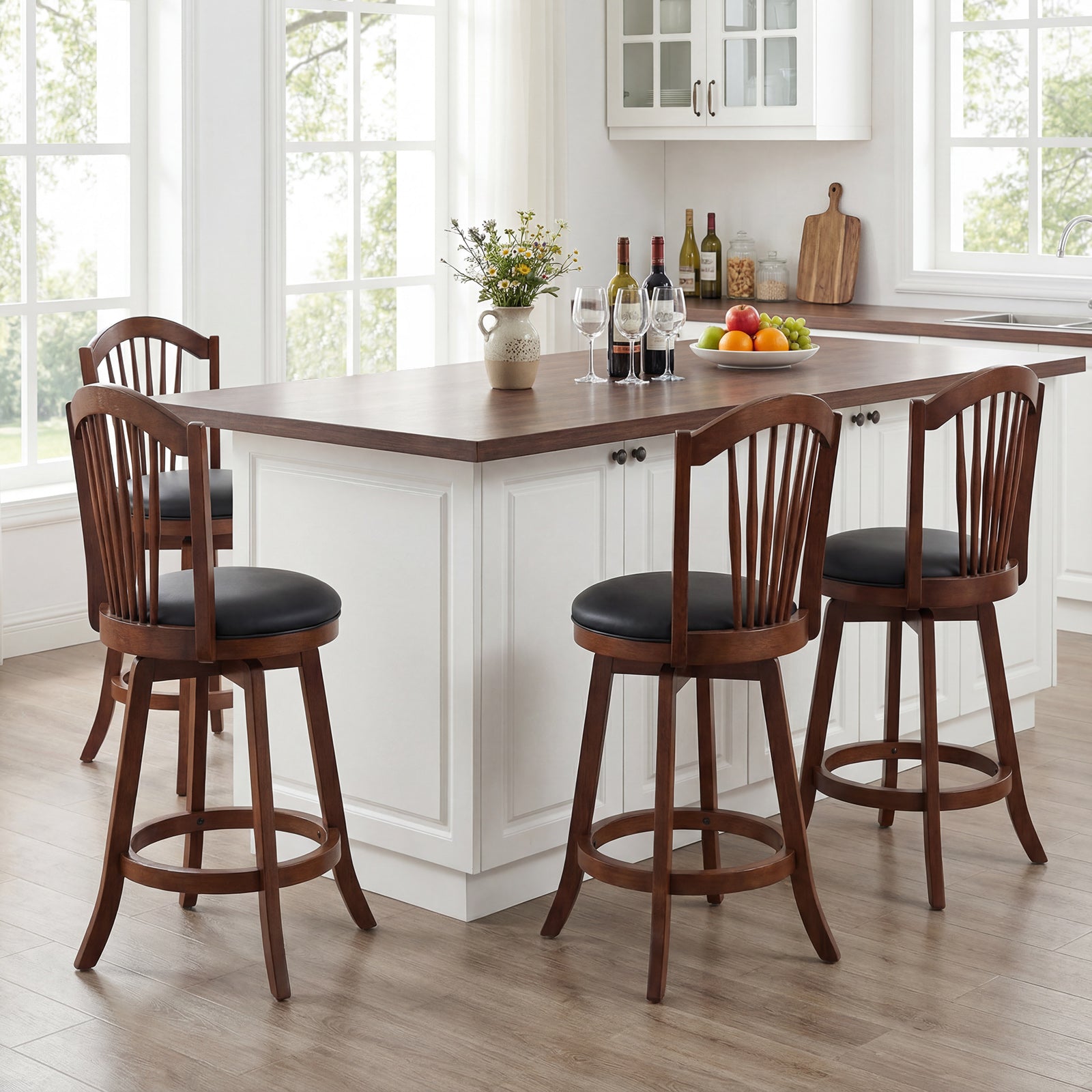 Swivel Bar Stools with Backrests and Wood Frame for Kitchen Island