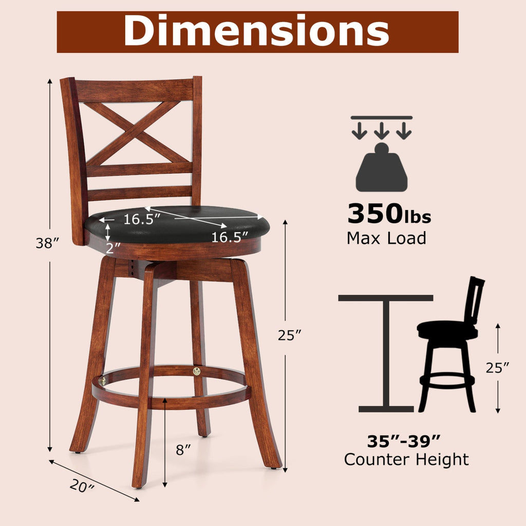 Swivel Barstools Set of 2 with Backrest and Footrest