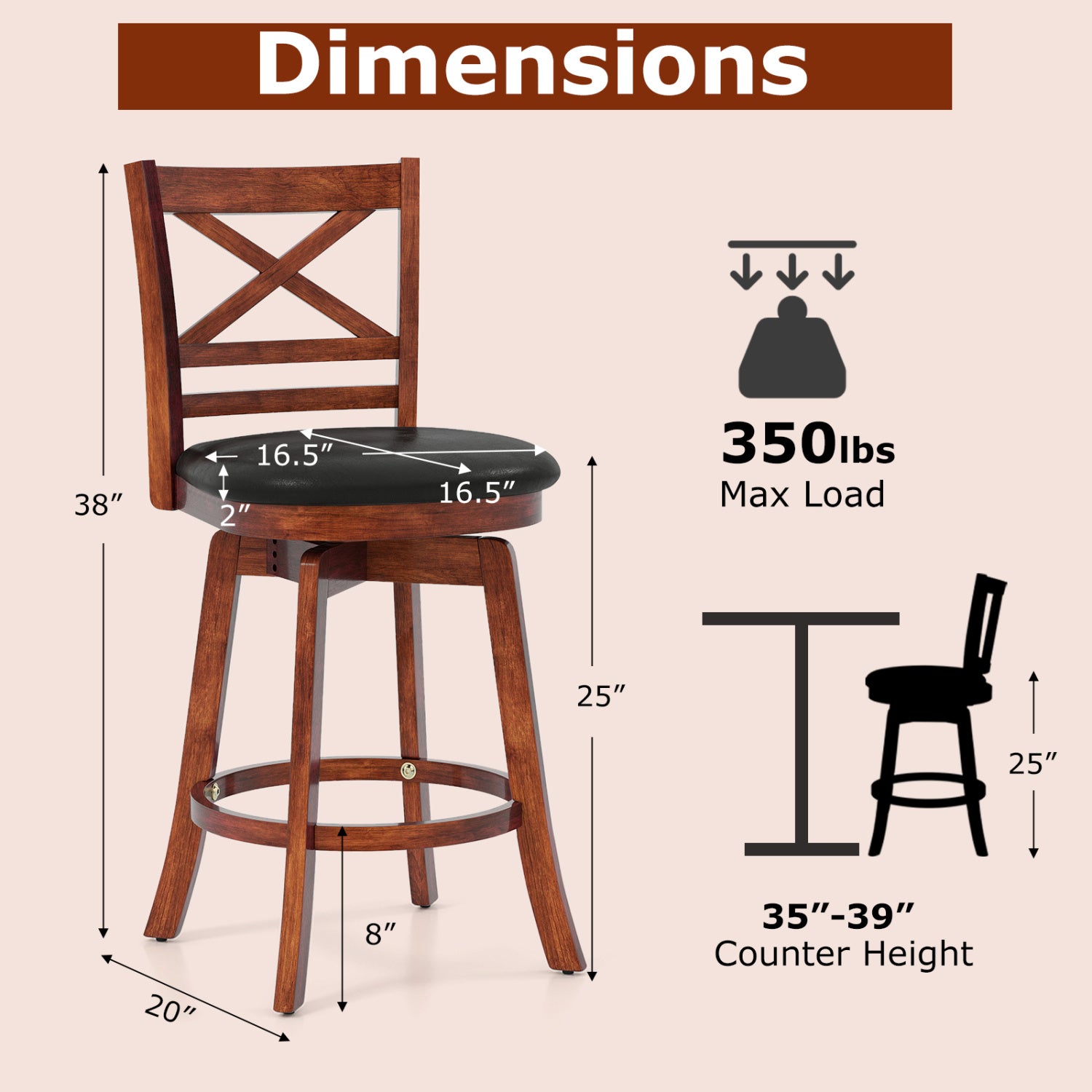 Swivel Barstools Set of 2 with Backrest and Footrest
