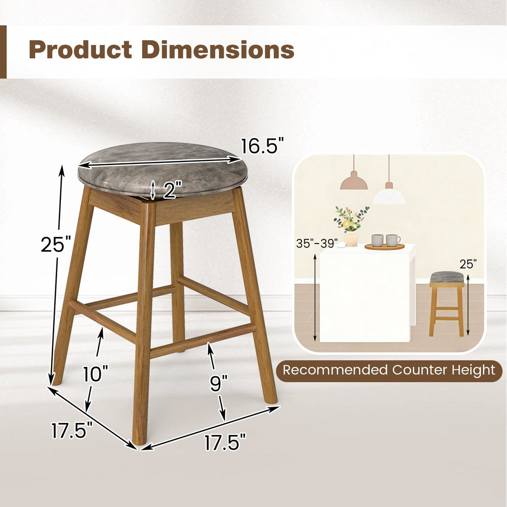 Swivel Counter Height Barstools with Solid Wood Legs and Footrests-Set of 2