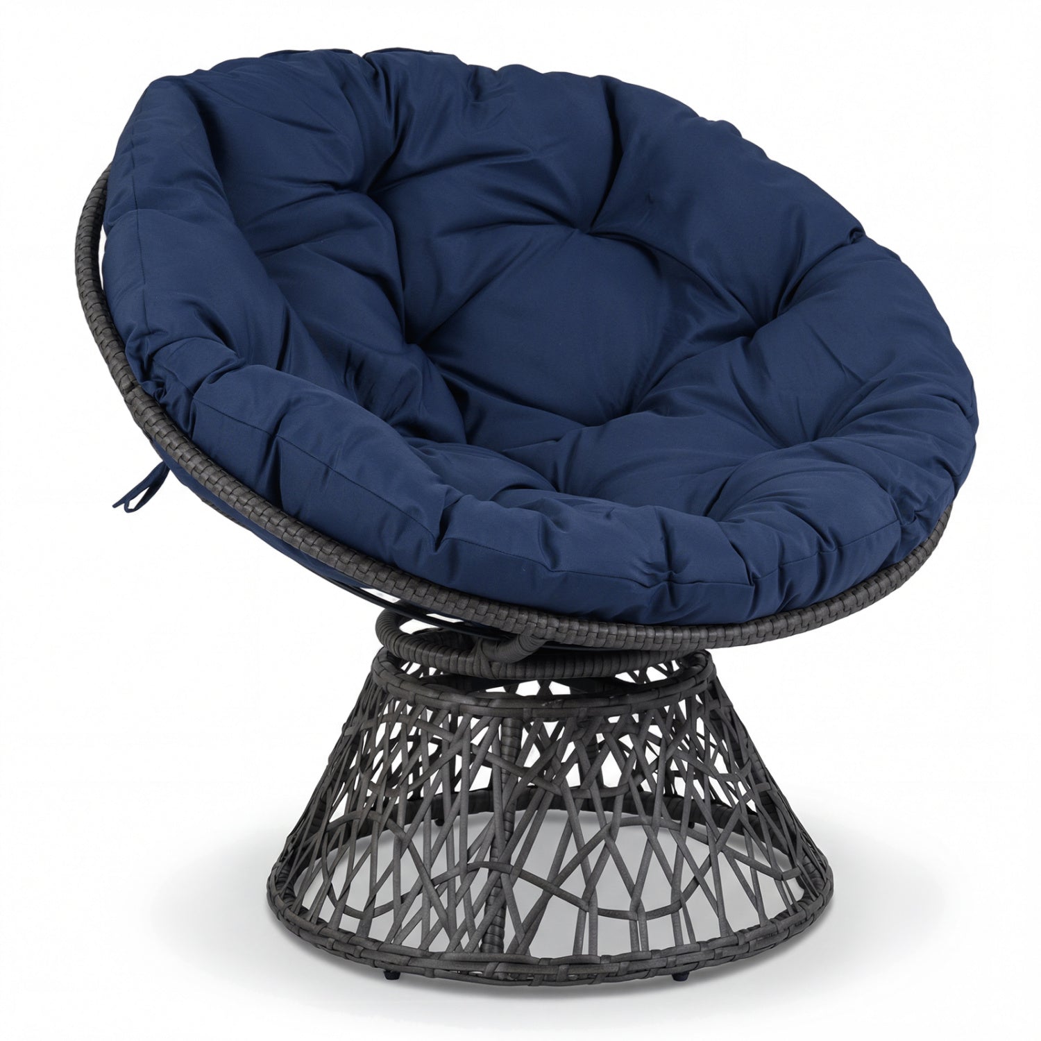 Swivel Papasan Chair Round Wicker Lounge Chair with Thick Cushion