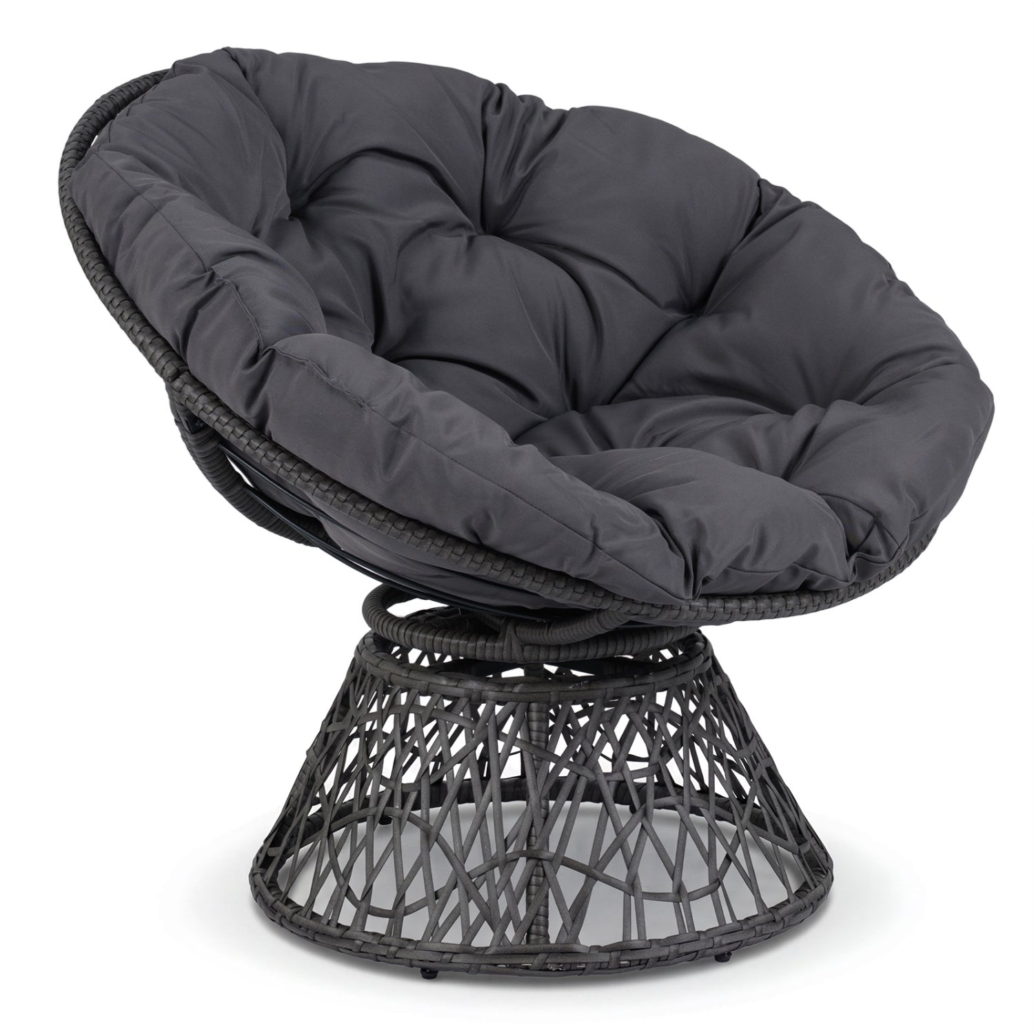 Swivel Papasan Chair Round Wicker Lounge Chair with Thick Cushion