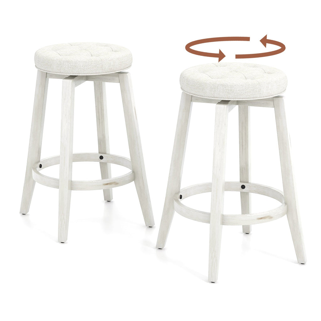 360-Degree Swivel Upholstered Rubberwood Frame Bar Stool Set of 2 with Footrest