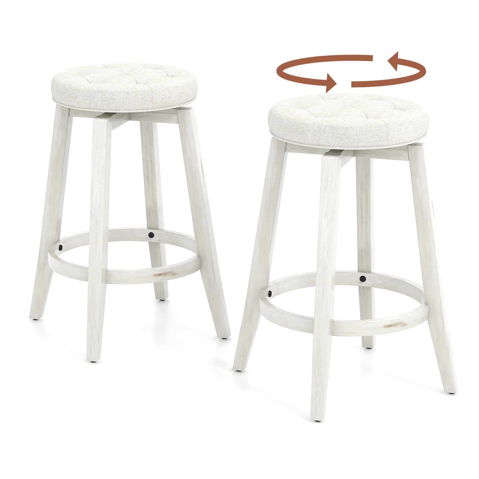 360-Degree Swivel Upholstered Rubberwood Frame Bar Stool Set of 2 with Footrest