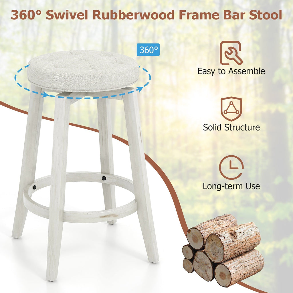360-Degree Swivel Upholstered Rubberwood Frame Bar Stool Set of 2 with Footrest