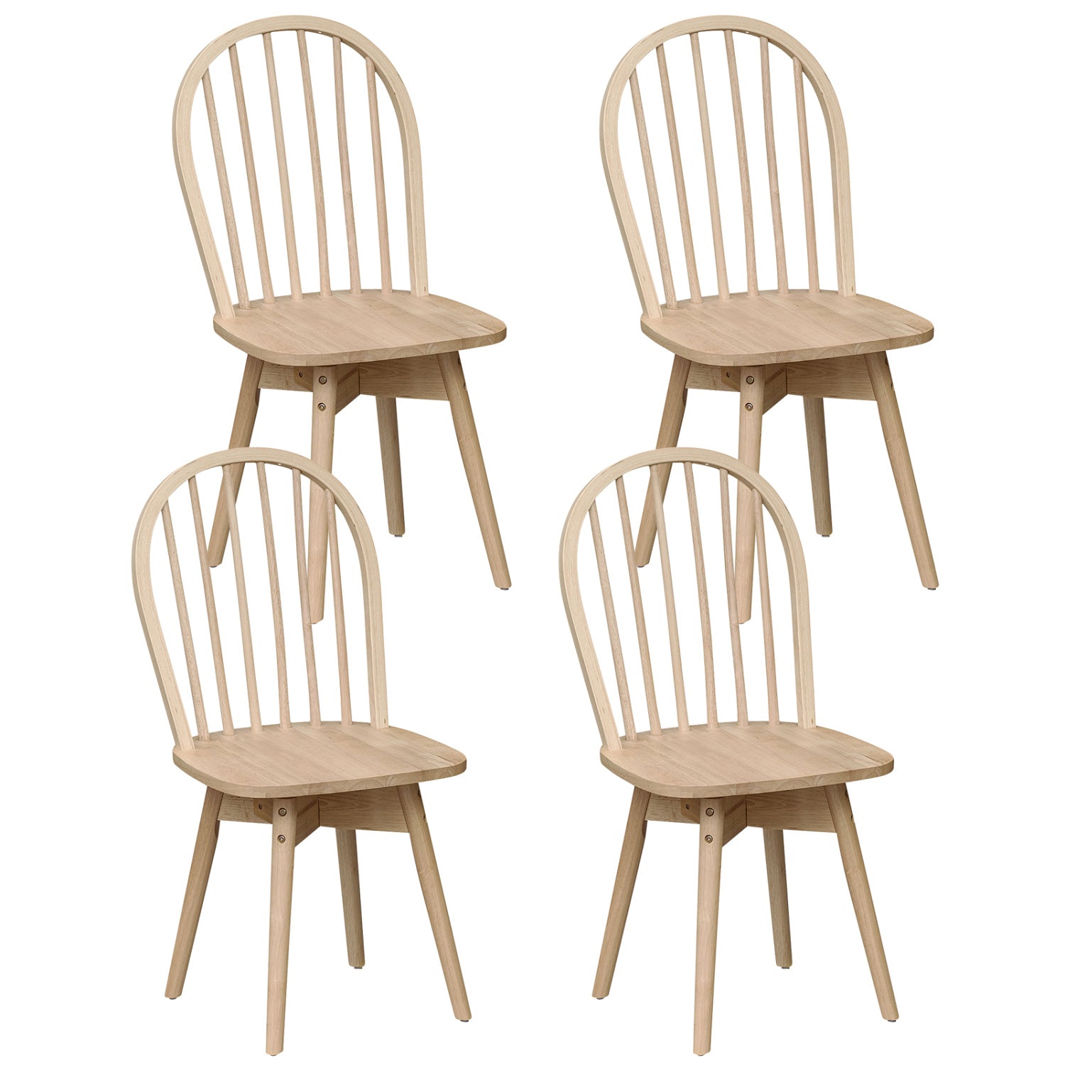 Swivel Windsor Dining Chairs Set of 4 with Solid Rubber Wood Frame
