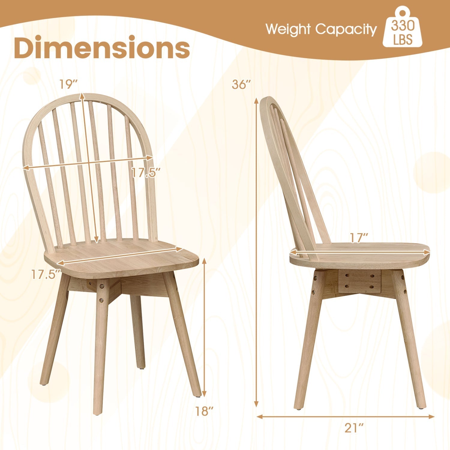 Swivel Windsor Dining Chairs Set of 4 with Solid Rubber Wood Frame