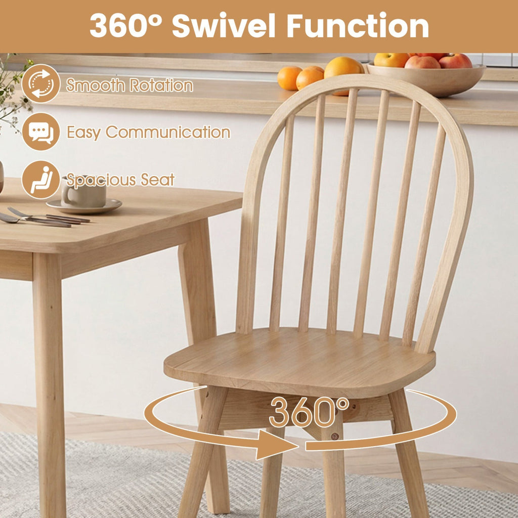 Swivel Windsor Dining Chairs Set of 4 with Solid Rubber Wood Frame