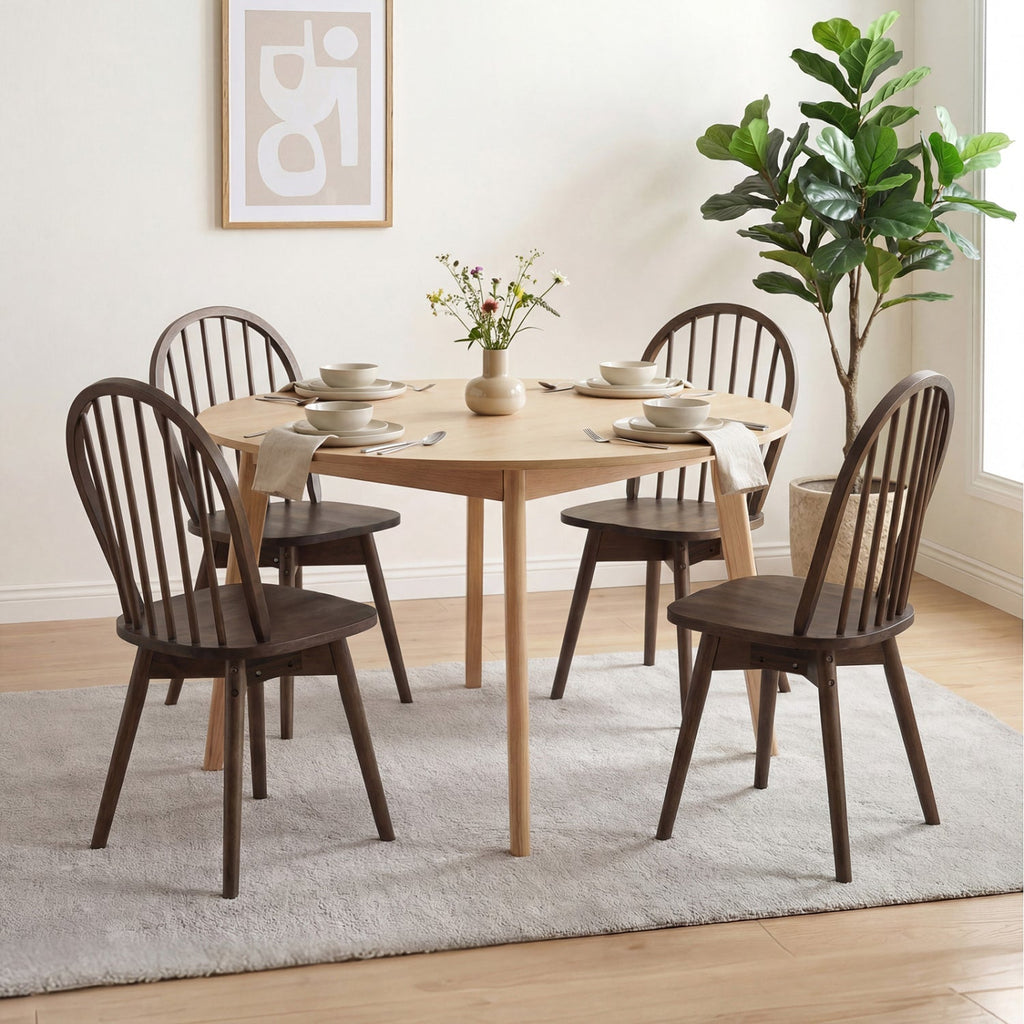 Swivel Windsor Dining Chairs Set of 4 with Solid Rubber Wood Frame
